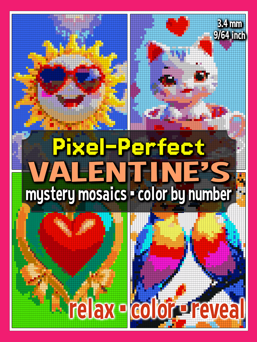 Pixel-Perfect Valentine's Mystery Mosaic Color By Number: Pixel Art Digital Coloring Book with 36 Illustrations product image (1)