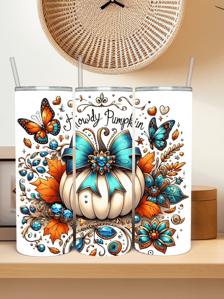 Howdy Pumpkin Design With Butterflies Thanksgiving Stainless Steel Tumbler product image (2)