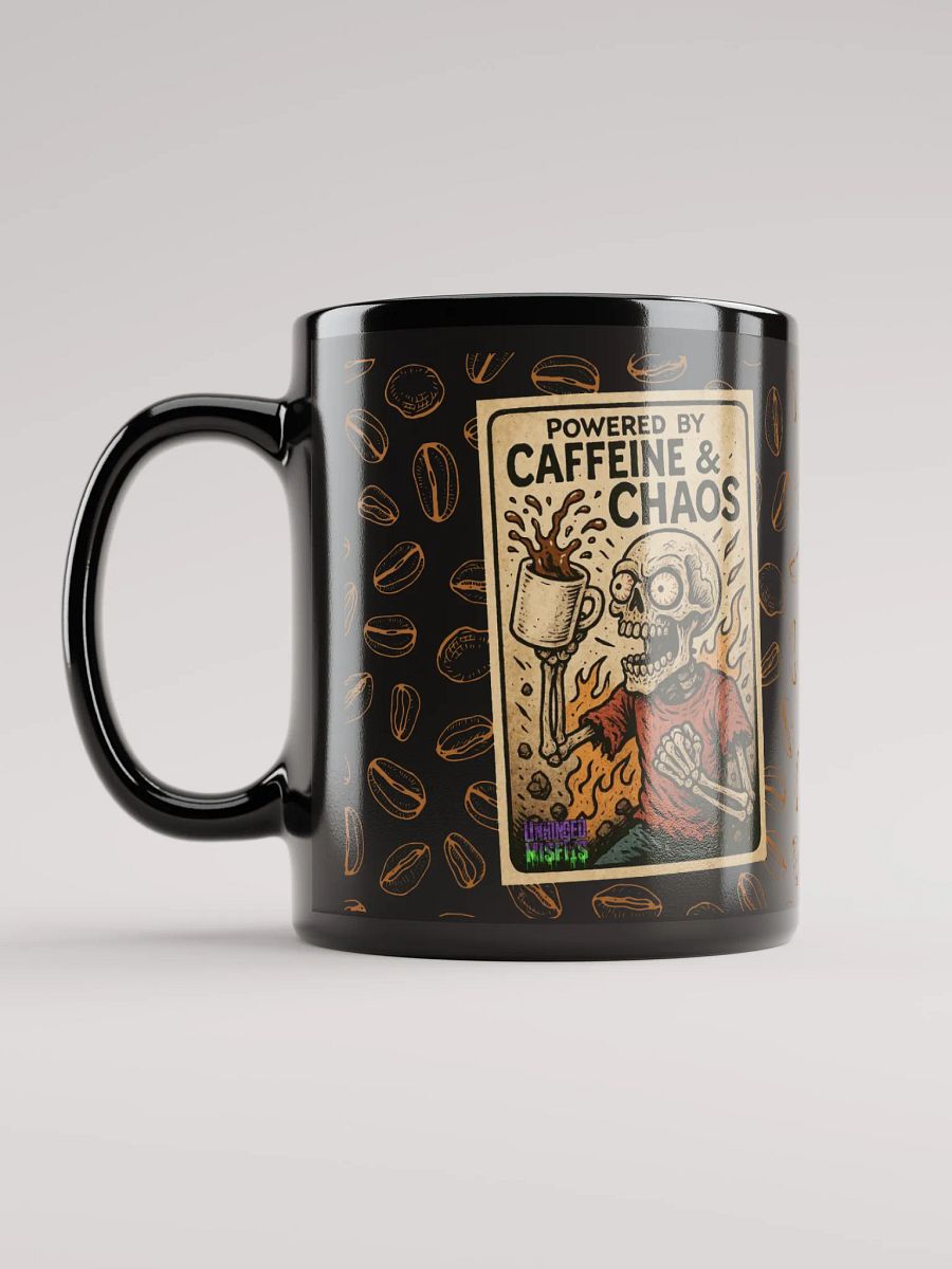 Powered by Caffeine & Chaos - Black Glossy Mug product image (12)