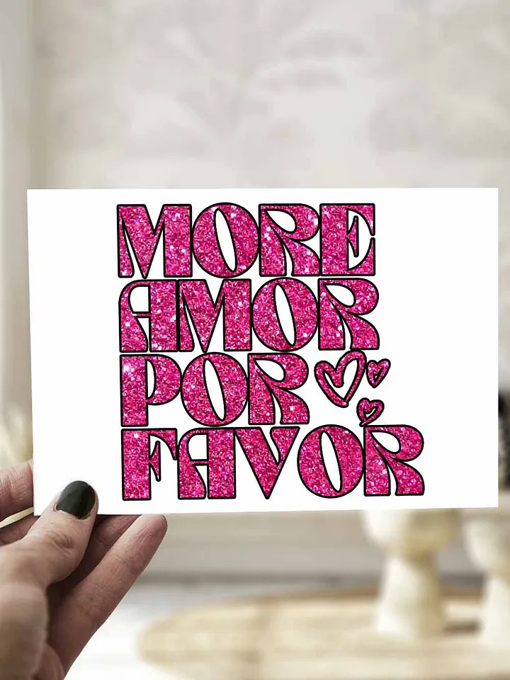 Pink Glitter Valentine Card More Amor Por Favor product image (1)