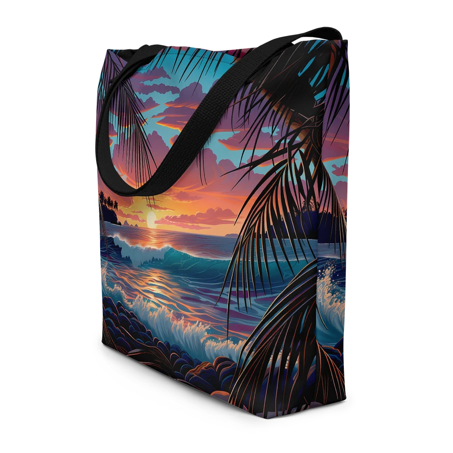 Tote Bag: Tropical Beach Sunset Swaying Palm Tree Leaves Ocean Waves Seascape Design product image (4)