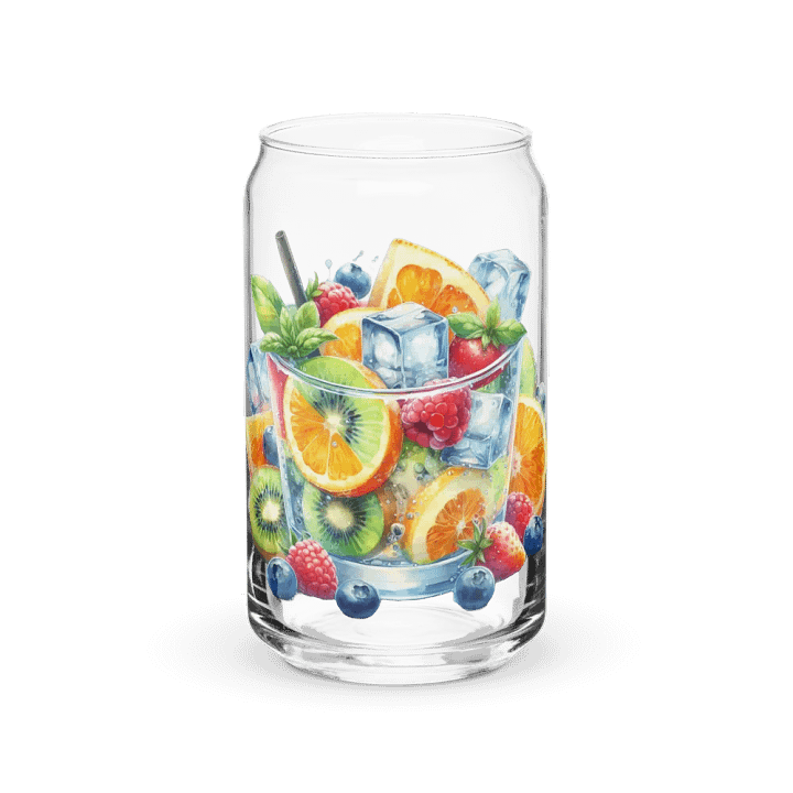 Fruit juice with fruit slice mixed water affect design-03-Can-Shaped Glass product image (1)