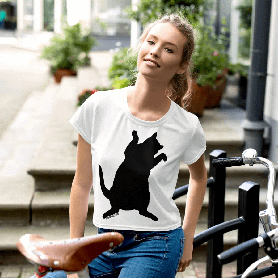 Dancing for Demeowcracy Black Cat Silhouette Crop Tee product image (1)