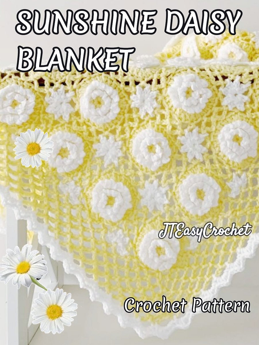 Sunshine Daisy Flower Motif Baby Blanket Crochet Pattern, Crochet Flower Blanket Baby Gift product image (2)
