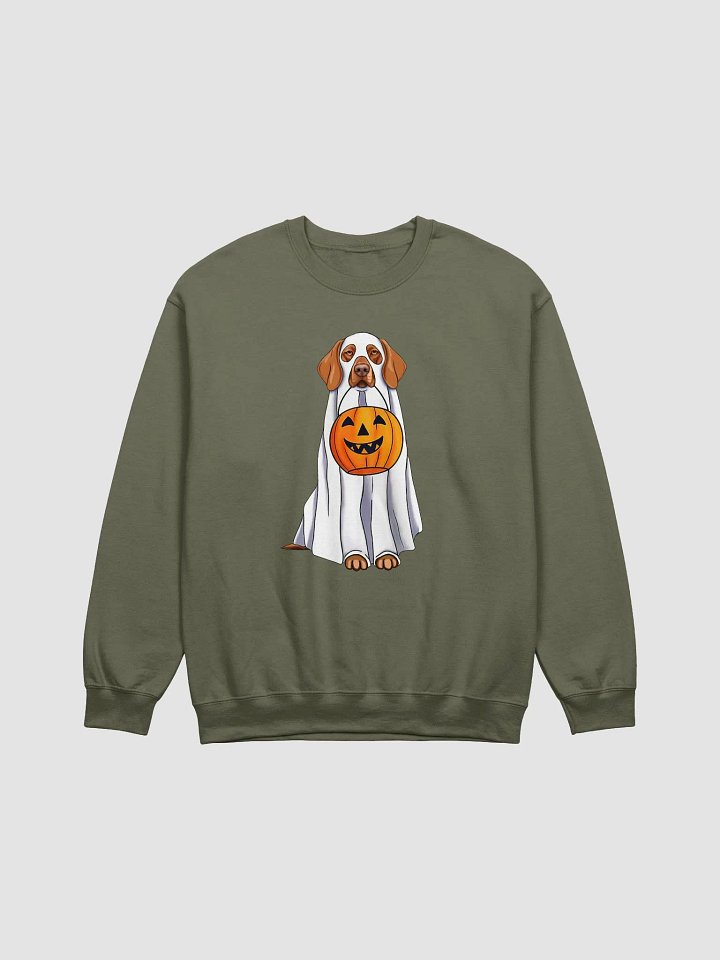 Vizsla Halloween Sweatshirt | Funny Fall and Halloween Vizsla Wearing a Ghost Costume with Pumpkin Basket product image (1)