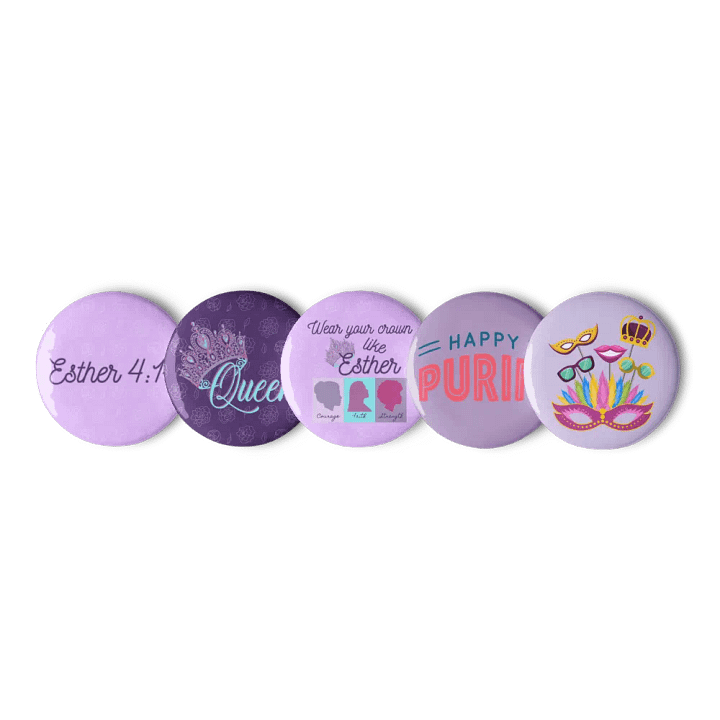 Happy Purim Queen Esther Set of 5 Button Pins product image (2)