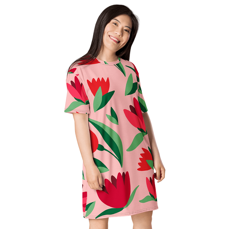 Stylish Pink Floral T-Shirt Dress - Oversized Trendy Design | TDSMUSIC.com product image (4)