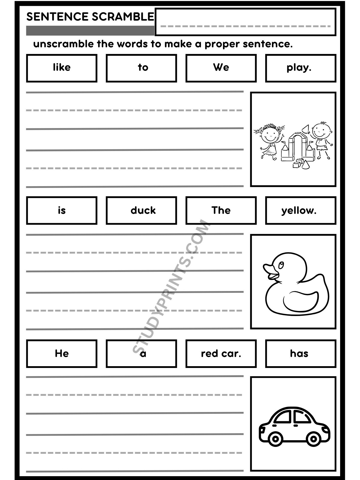 sentence scramble WORKSHEETS for KINDERGARTEN printable product image (4)
