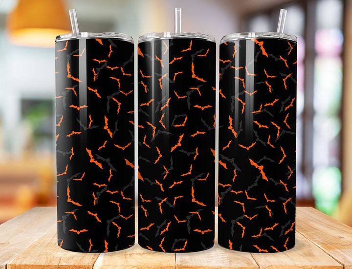 Halloween Bats 20 oz Stainless Steel Tumbler – Spooky Orange & Black Design product image (1)