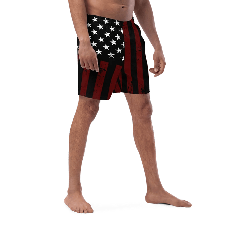 Distressed Black & Red Americana Swim Trunks product image (8)