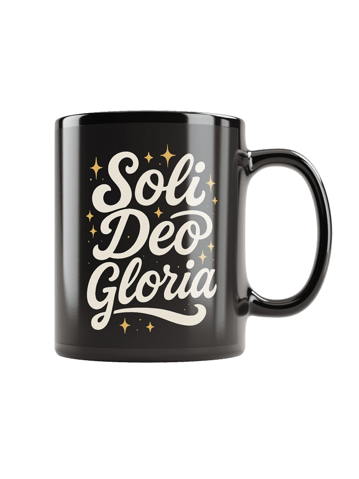 Soli Deo Gloria Black Mug – Reformed Christian Coffee Cup (11oz & 15oz) product image (2)