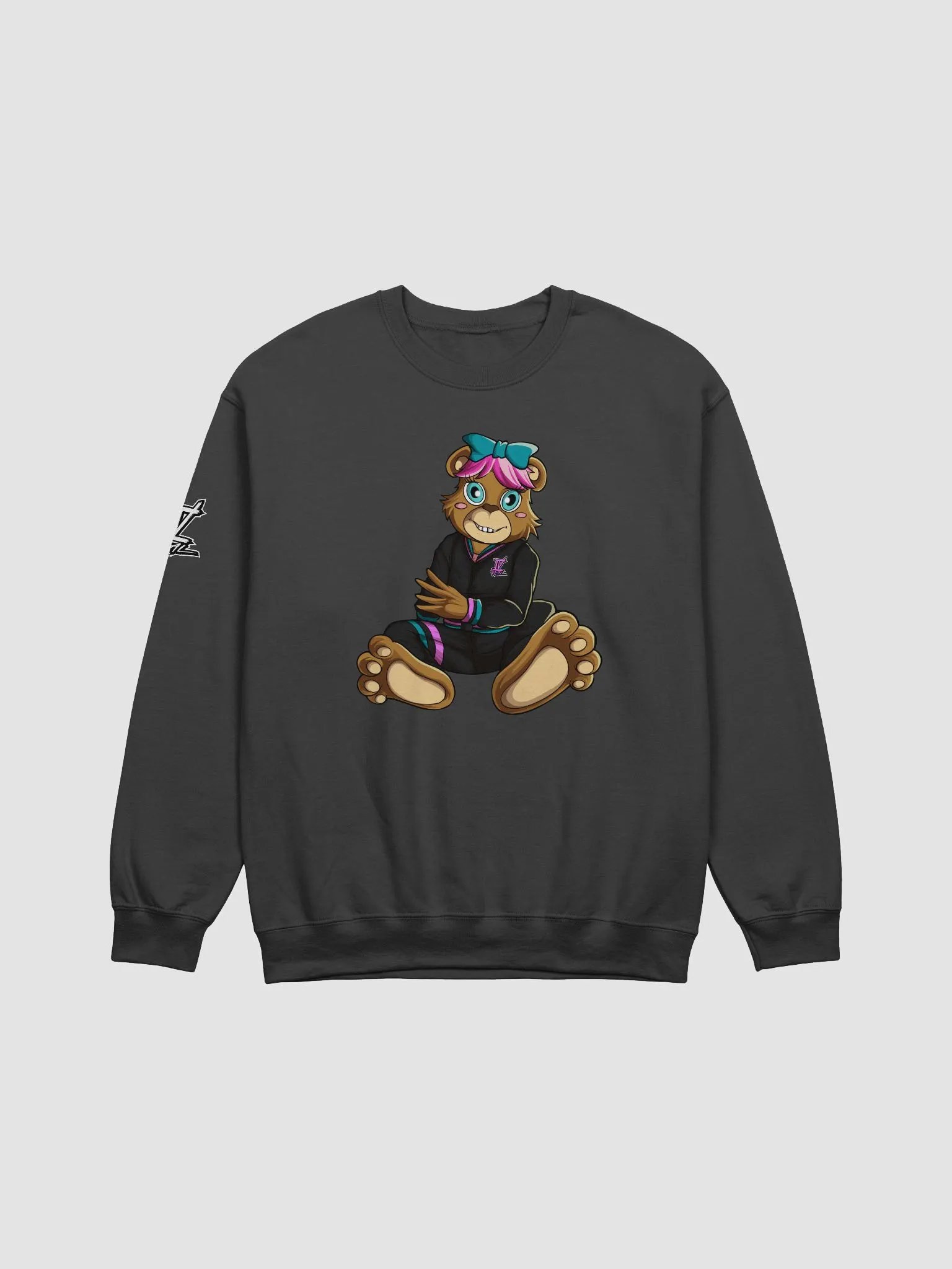 Sitting Girl Bear Black Crewneck Sweatshirt product image (1)
