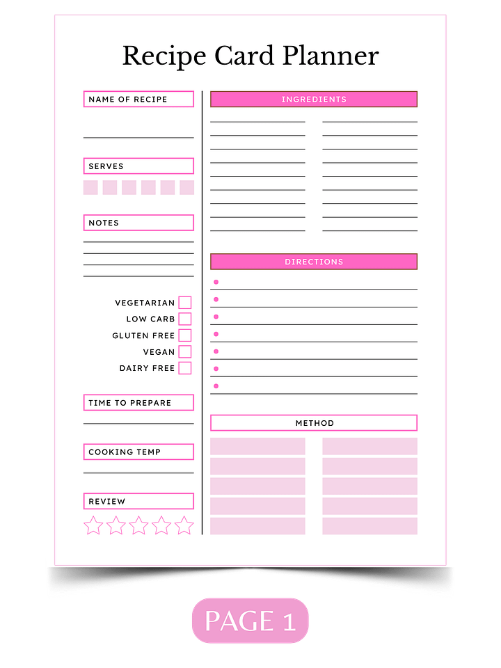 Chic Recipe Card Printable (Pink & Orange) product image (2)