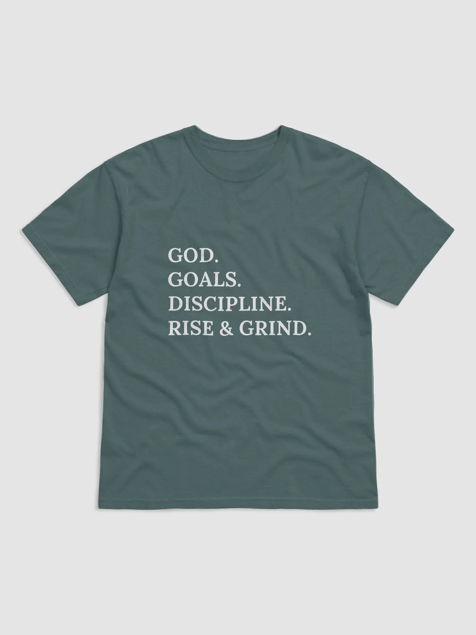 GOD. GOALS. DISCIPLINE. RISE & GRIND T-SHIRT (WHITE) product image (1)