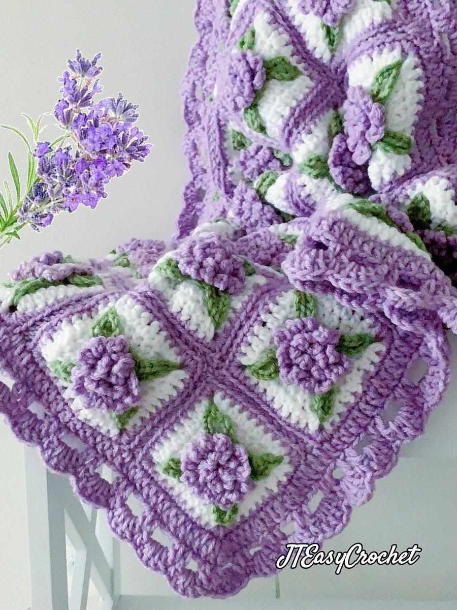Lavender Flower Granny Square Baby Blanket Crochet Pattern, PDF Instant Download product image (9)
