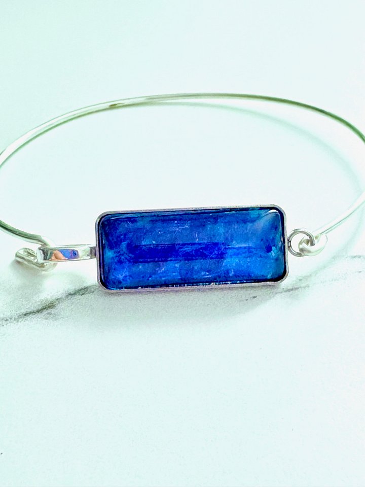 ⚡ Electric Tide Bangle | 6.75" Silver-Plated Wire Bracelet with Purply Blue Rectangle Charm | Handmade Coastal Charm Jewelry by Monique Faella Designs™ | MFD-00177 product image (2)