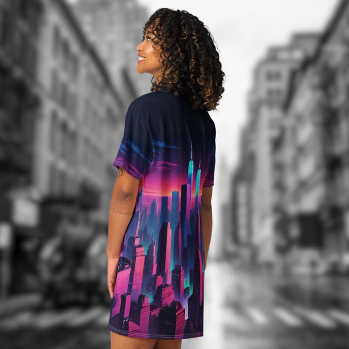 Vaporwave New York City T-shirt Dress product image (2)