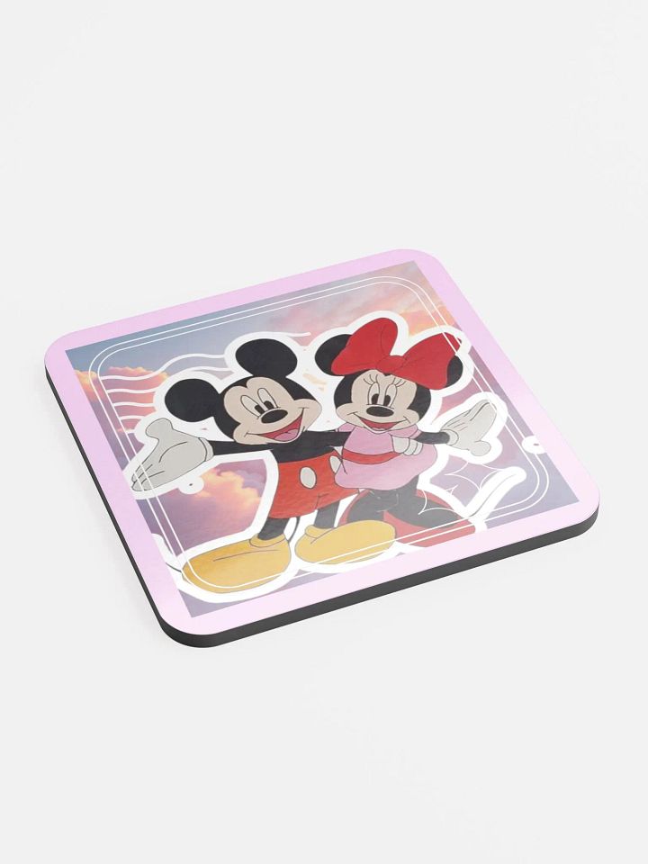 Mickey and Minnie mouse (art by Dina R.) colorful style acrylic painting picture - Glossed Cork Coaster product image (2)