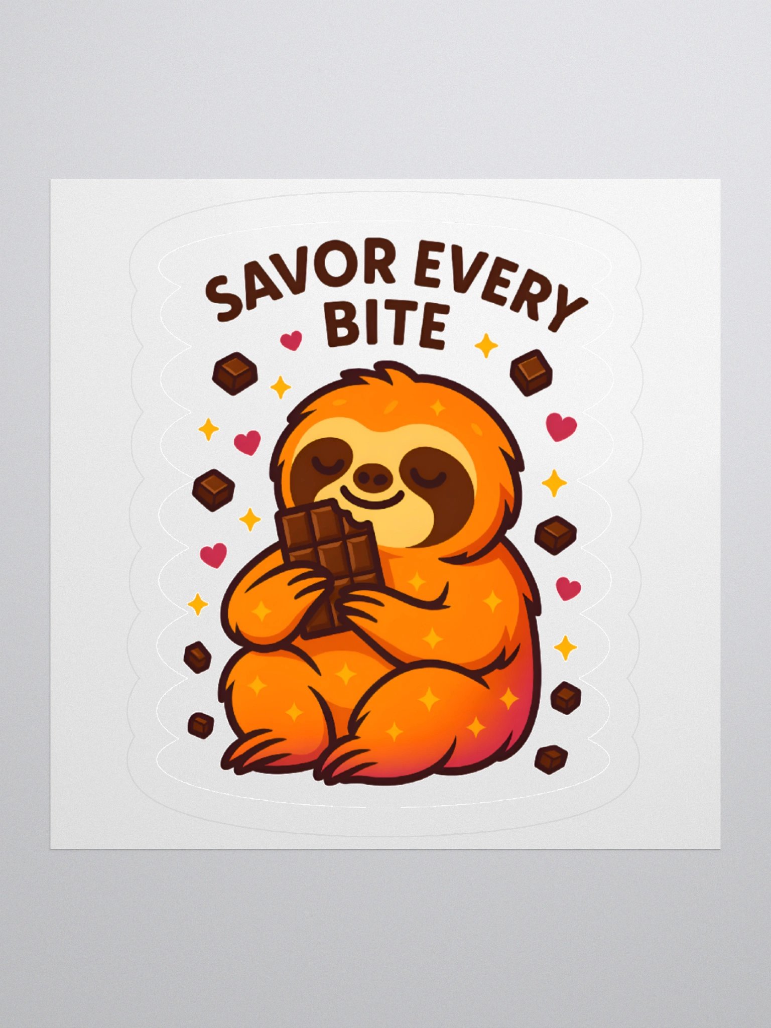 Savor Every Bite – Cute Sloth Chocolate 3" Sticker | Sloths Having Snacks Collection product image (1)