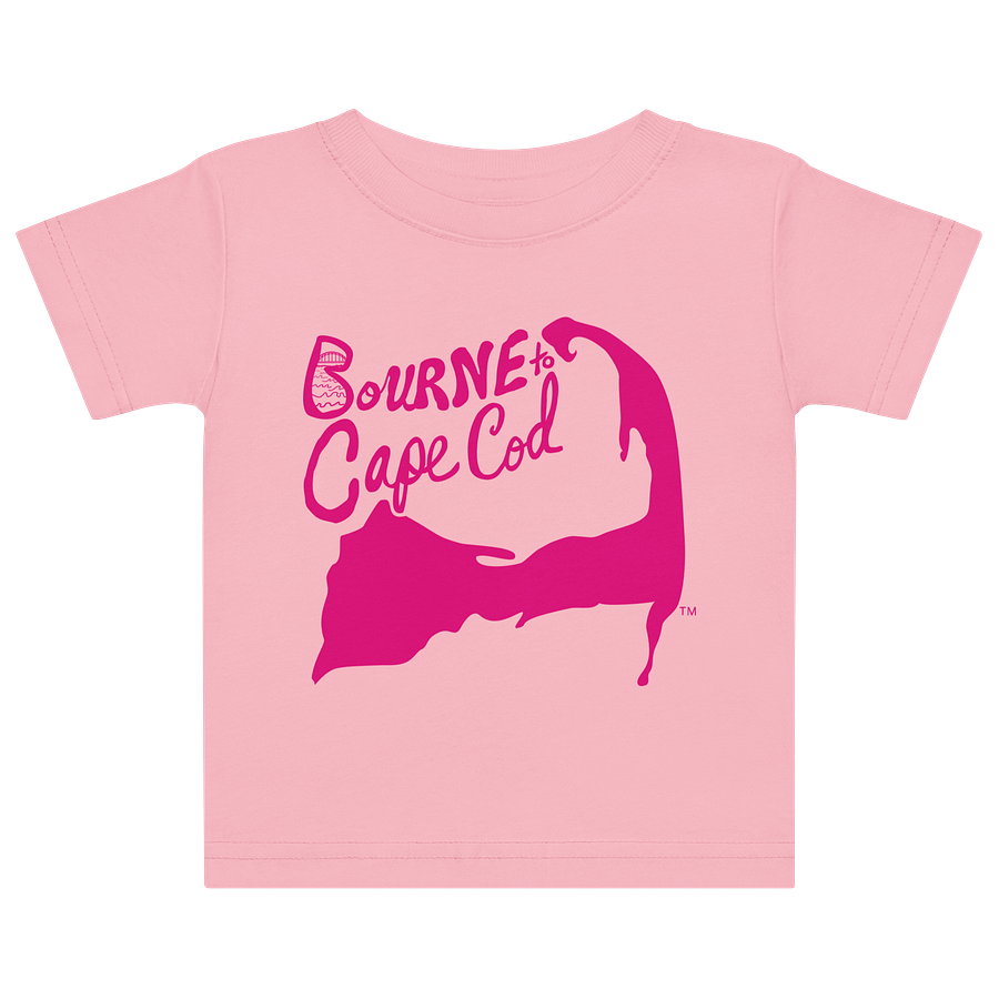 BOURNE to Cape Cod™ | DTG Vintage Print | Baby Jersey T-Shirt | BRN.2C.C.™ Logo Back | Coastal Cotton Tee for Little Explorers | Vibrant Pink Logo product image (3)