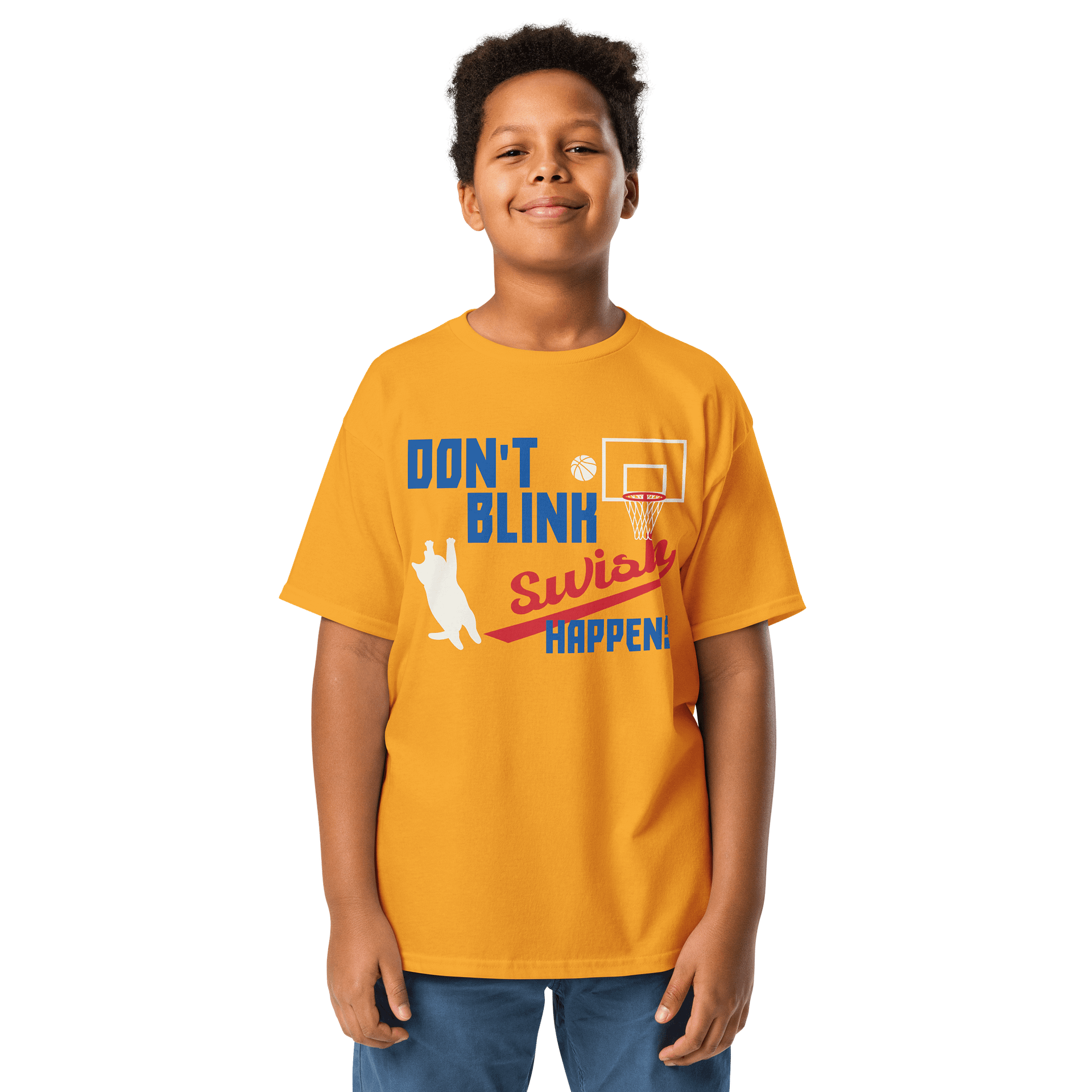 Basketball Cat (DON'T BLINK, Swish HAPPENS) - Youth Heavyweight T-shirt product image (1)