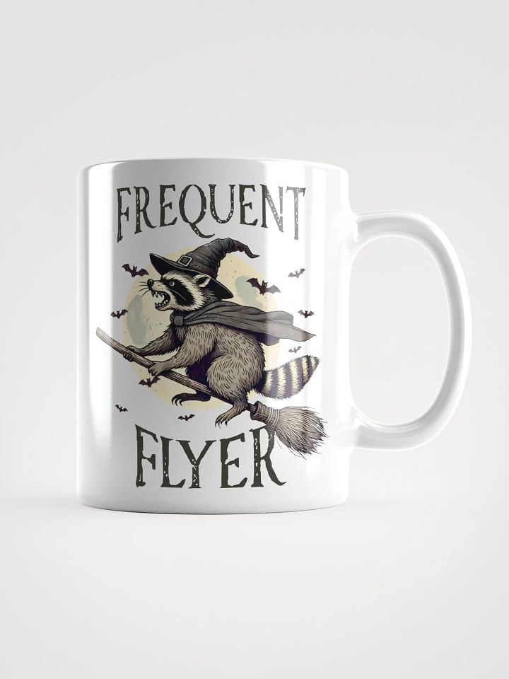 Frequent Flyer Raccoon Witch White Glossy Mug product image (3)