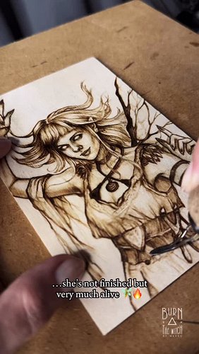 Not done yet… but she’s already dancing on the wood 🧚🔥
Inspired by Aurora’s free spirit 💚 @auroramusic 
#pyrography #woodburn...