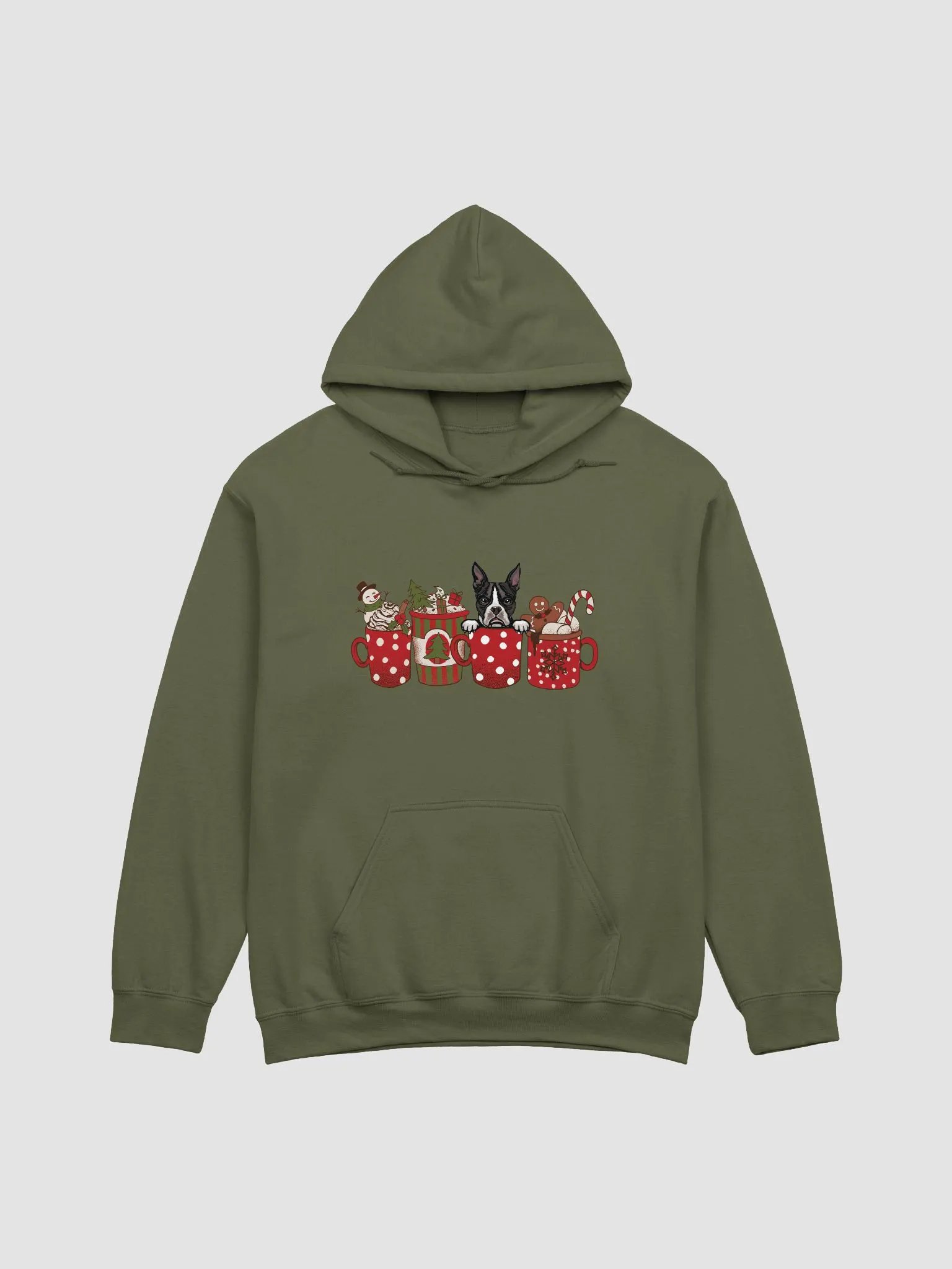 Cute Boston Terrier in a Christmas Cup Hooded Sweatshirt | Funny Christmas Pup in a Cup product image (14)