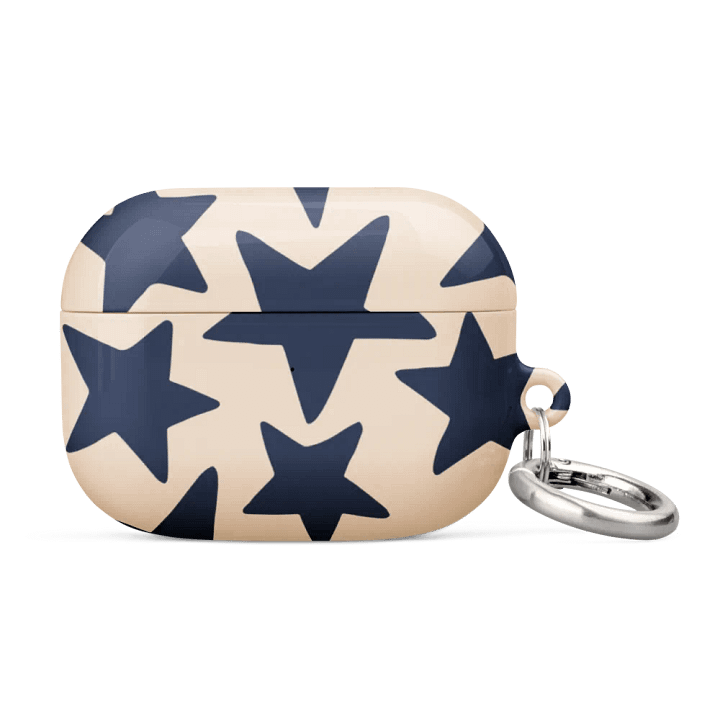 Navy & Light Beige Big Ol' Stars Airpods Case product image (4)