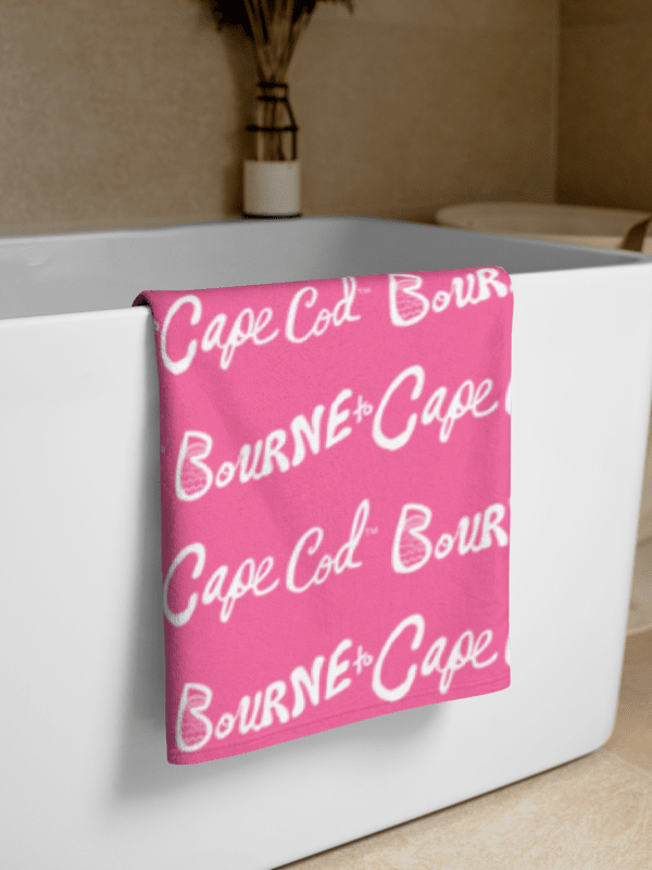 BRN.2C.C.™ | Coastal Classic Beach Towel | All-Over Horizontal Logo Print | Vibrant Colors for Salty Souls | White Logo on Brilliant Rose product image (2)