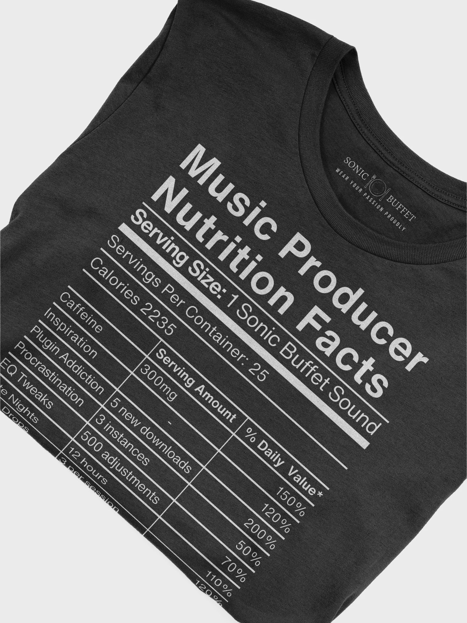 "Music Producer Nutrition Facts" T-Shirt (dark colors) product image (13)