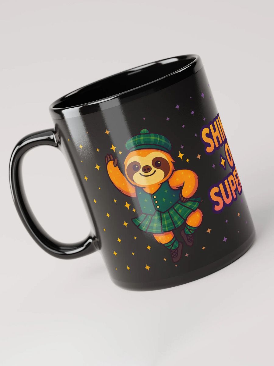 Shine On, Superstar – Highland Dancing Sloth Mug | Cute Black Coffee Cup for Dancers & Sloth Lovers product image (3)