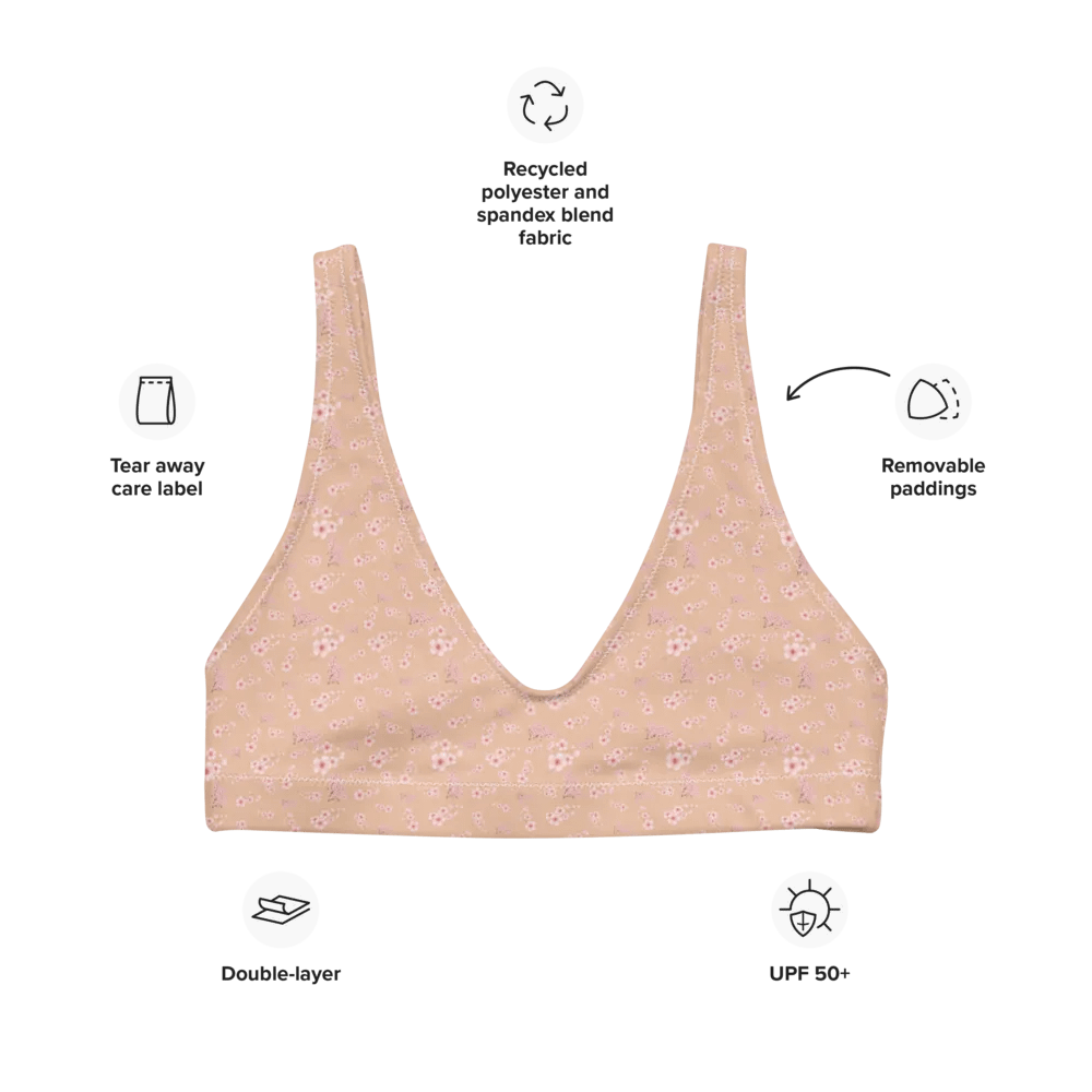 Cherry Blossoms on Cream Eco-Green Padded Bikini Top product image (8)
