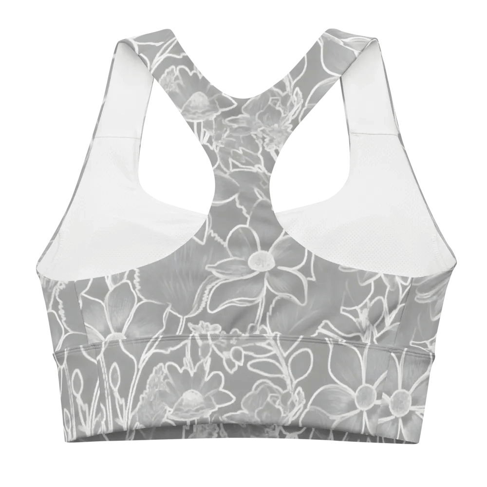 Line art Floral on Gray/All-Over Print Longline Sports Bra by Sublicolor product image (1)