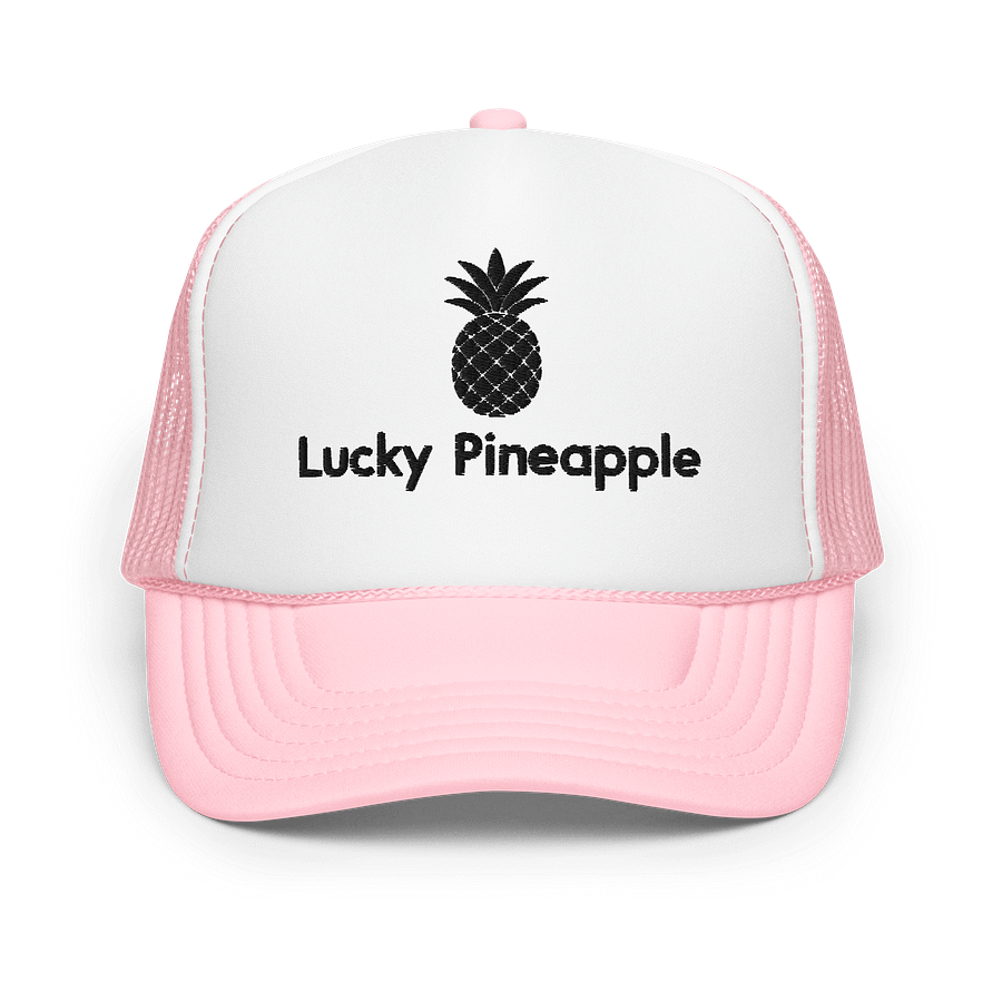 Lucky Pineapple Films Logo Embroidered Pink and White Trucker Hat product image (1)