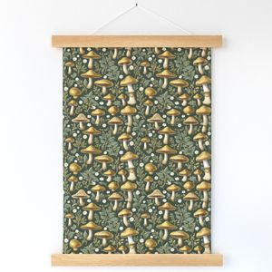 Seamless Pattern - Golden Mushrooms on Dark Green product image (12)