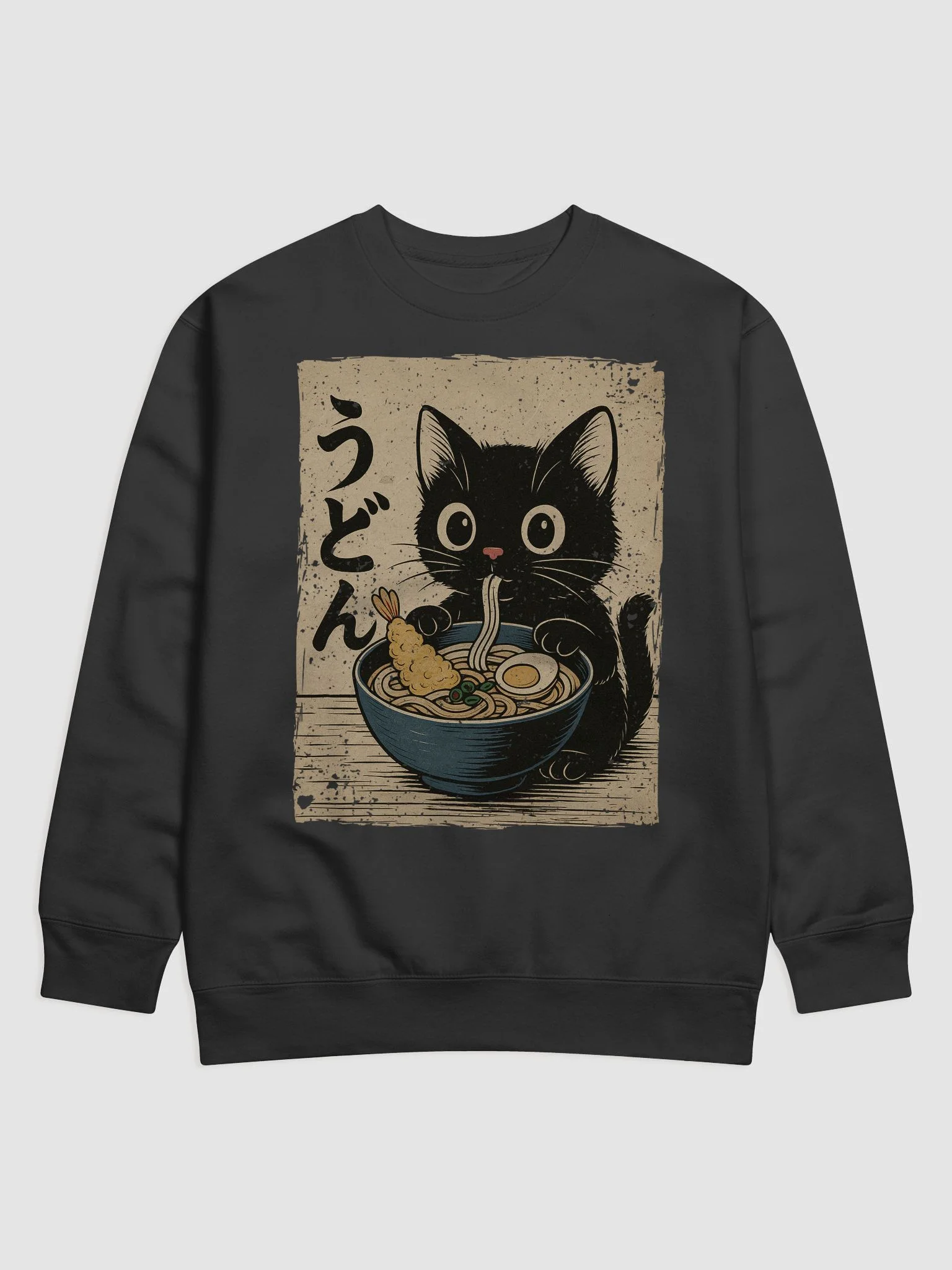 Black Cat Udon Ramen Traditional Japanese Retro Noodle Art Sweatshirt product image (3)