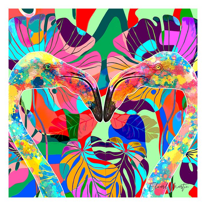 'Avian Devotion' by Edward Martin : Vibrant Flamingo Splatter Poster product image (1)