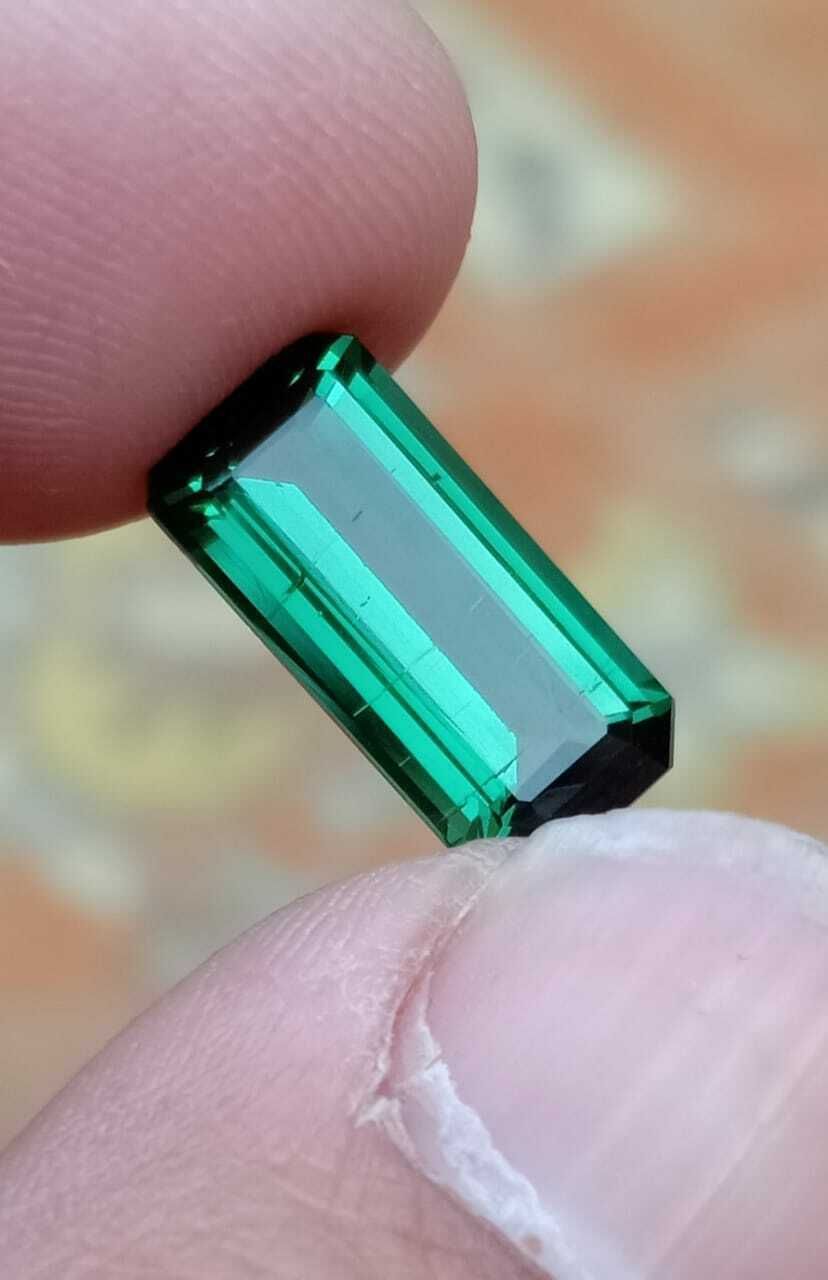 AFGHANI TOURMALINE LOOSE GEMSTONE EMERALD CUT GREEN COLOR STONE, 4.70 CARAT product image (3)
