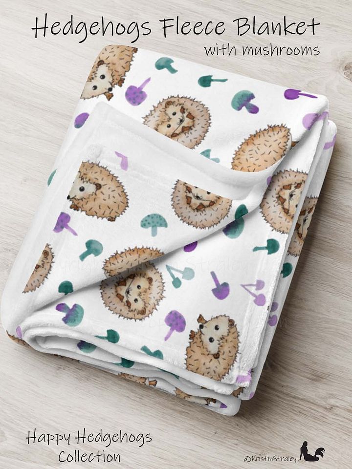 Hedgehogs & Mushrooms Fleece Throw Blanket product image (1)