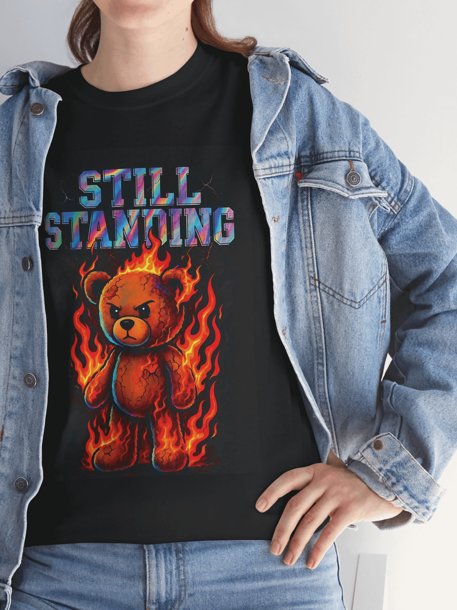 Still Standing Fire Bear PNG – Angry Teddy Clipart for Shirts & Journals – Burnt Flame Teddy Design product image (4)