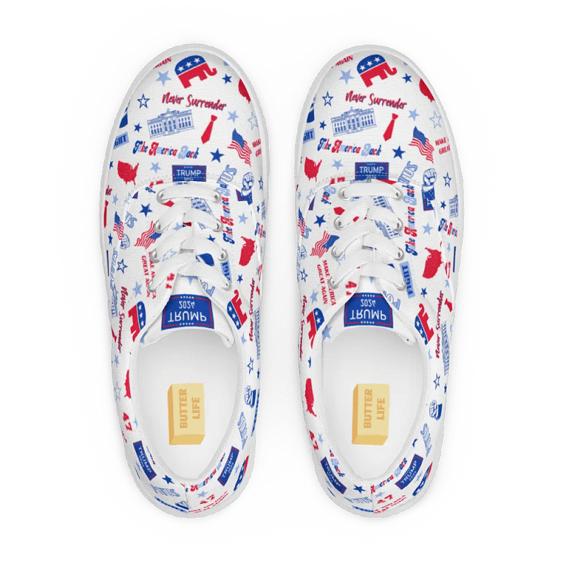 Trump 2024 Republican Patriot Make America Great Again White Pattern Low Top Canvas Shoes for women