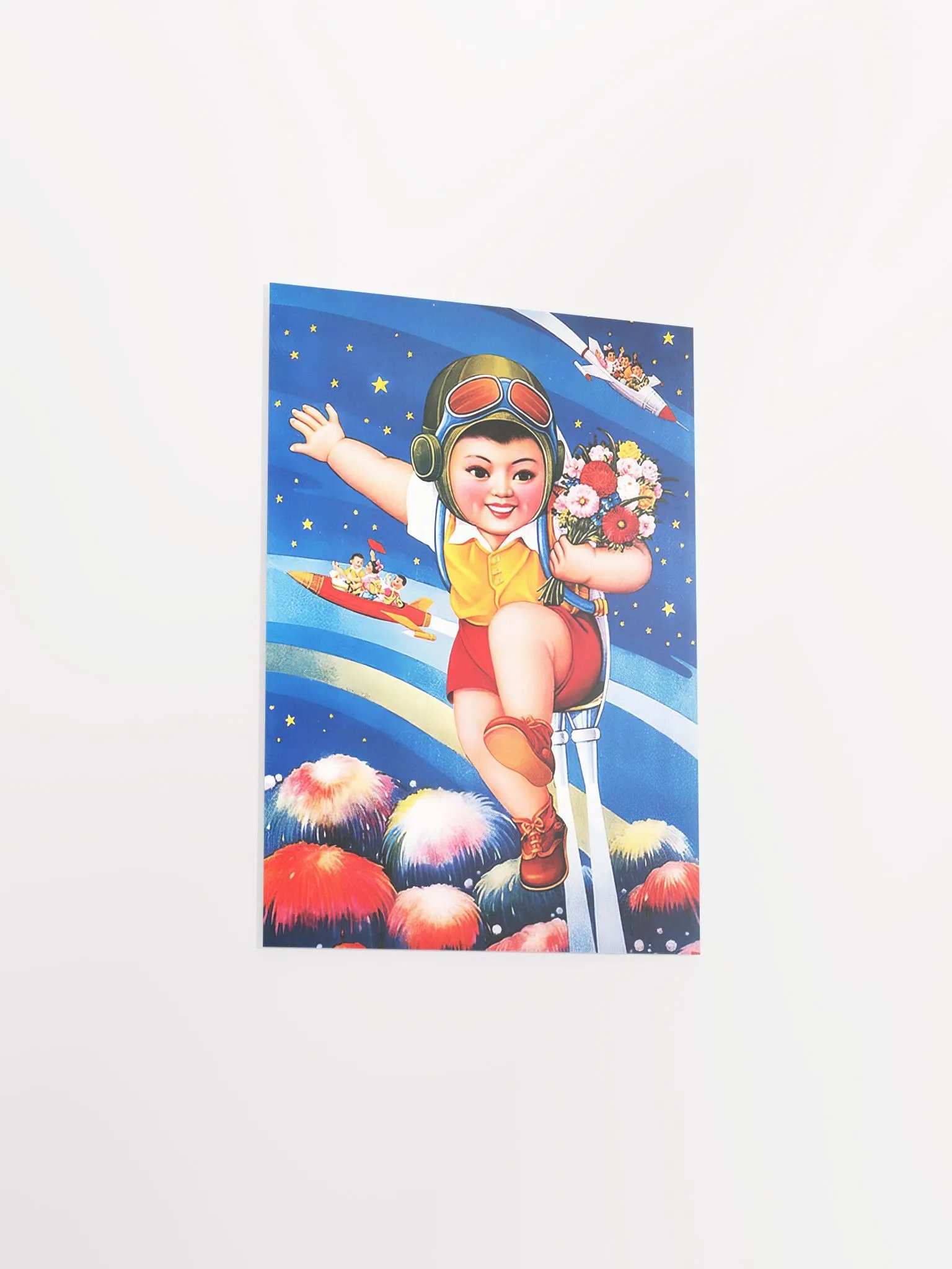 Little guest in space, China 1980 — Chinese space retro poster propaganda, propaganda poster, soviet art, soviet space product image (7)