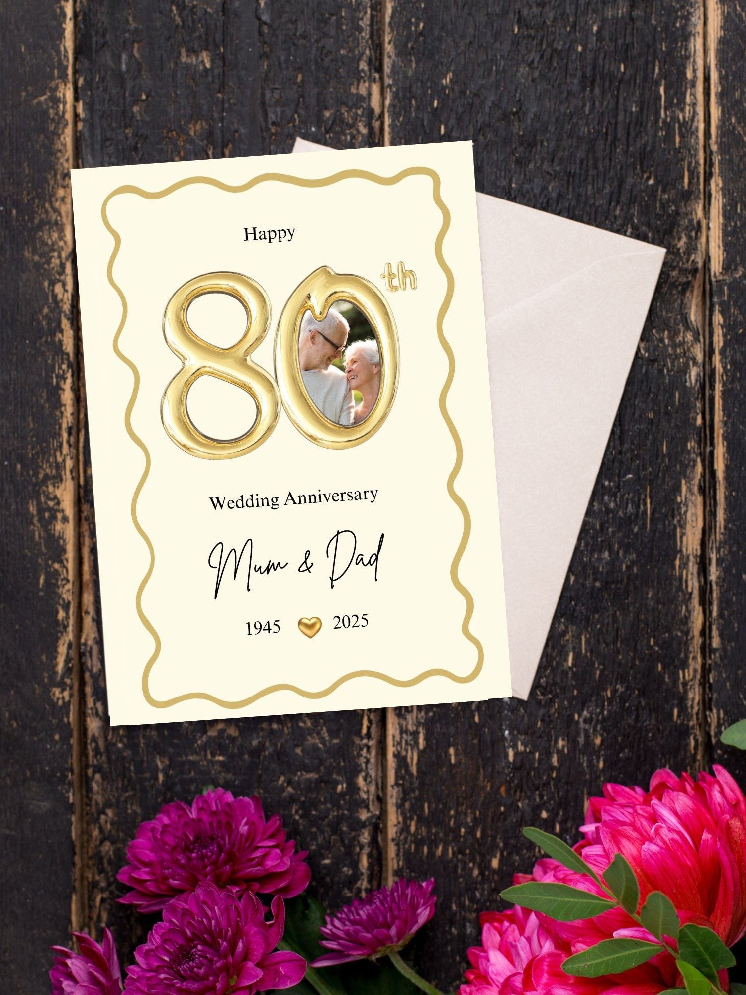 Gold Balloon-style 80th Year Wedding Anniversary Photo Card Template product image (3)