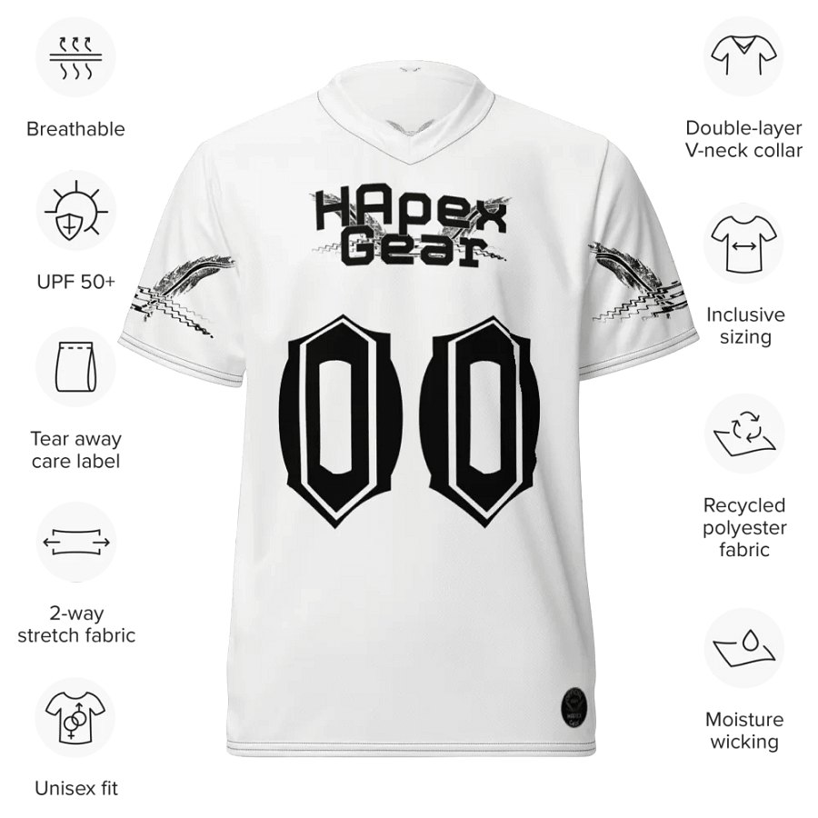 Neffex - White - Recycled Unisex Sports Jersey - Black HApex Gear Black Logo product image (9)