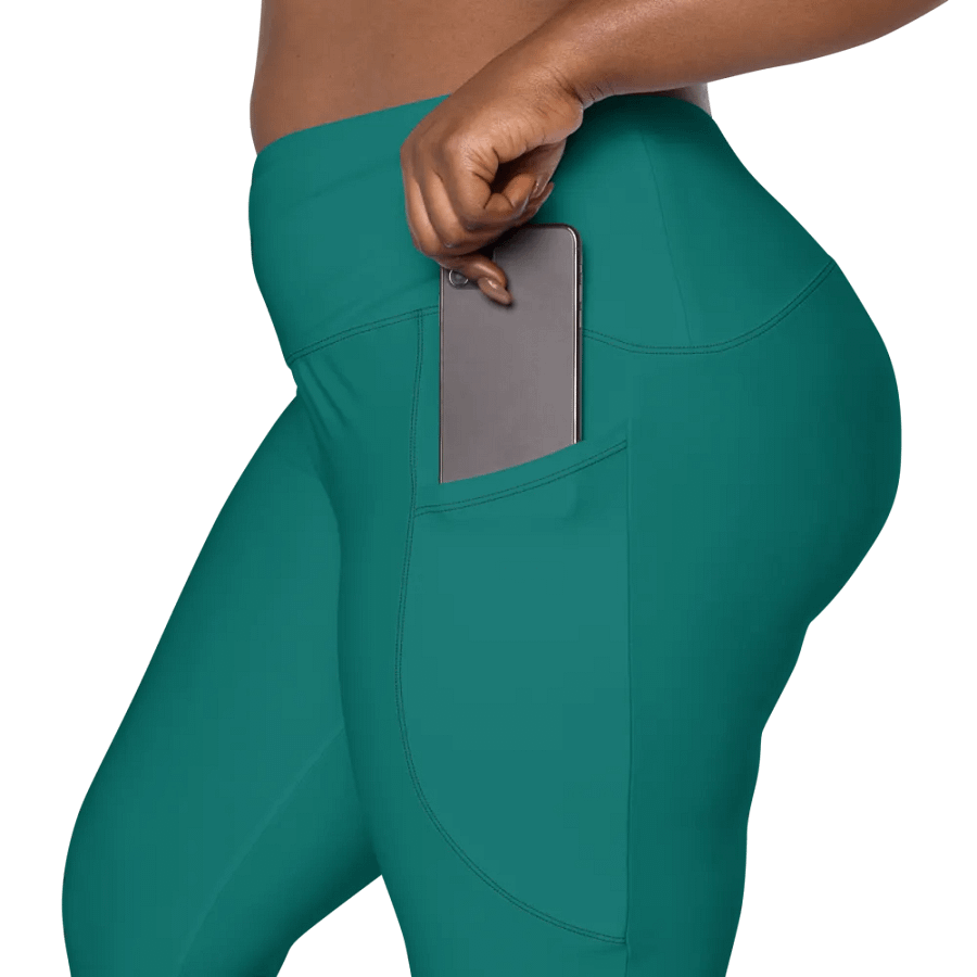 Plain Deep Sea Green Light Summer Women's High Waisted Premium Crossover Leggings with Pockets by Treasure Pie product image (9)
