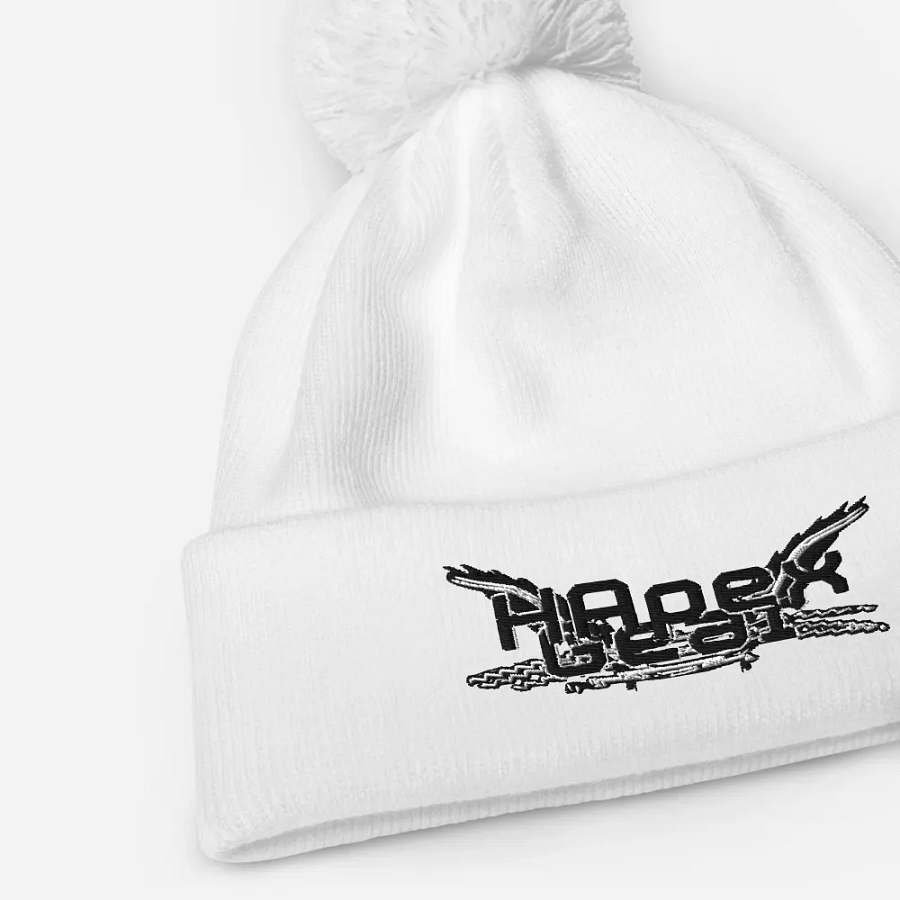 Beechfield Pom-Pom Beanie - Embroidered - Black HApex Gear White Logo product image (9)