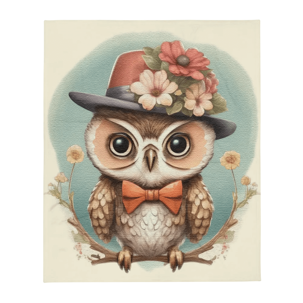 owl wearing a hat and a bow tie Throw Blanket product image (1)
