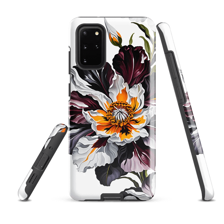 Tough Phone Case for Samsung® - Flowers in Crimson and Gray on a White Background product image (2)