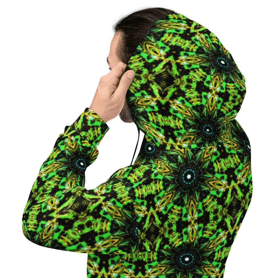 Abstract Repeating Neon Green Kaleidoscope Pattern Unisex Unisex All Over Print Hoodie product image (4)